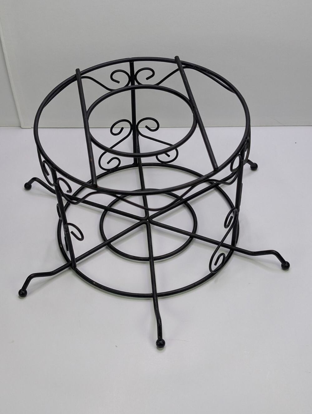 Black Metal 2 Tier Serving Stand Bowl Plate Holder Scrollwork Tabletop Rack
